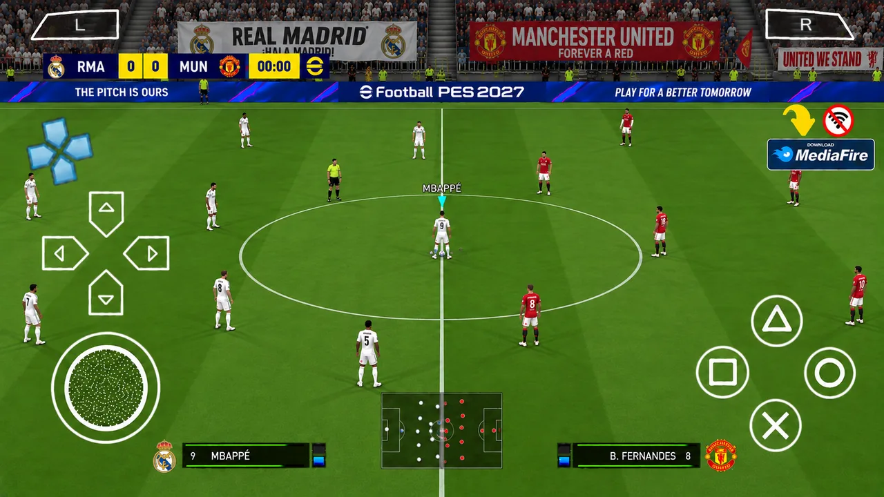 eFootball PES 2027 PPSSPP Real Madrid vs Manchester United gameplay screenshot