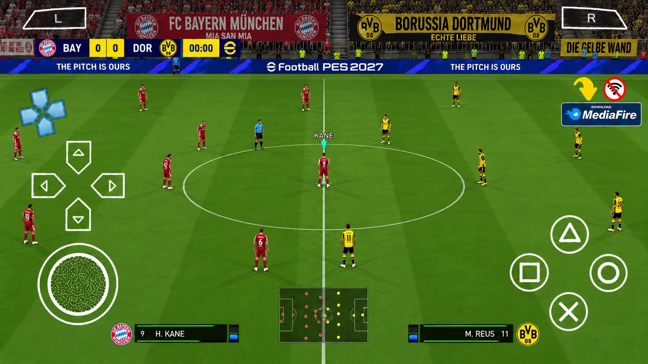 eFootball PES 2027 PPSSPP Bayern Munich vs Borussia Dortmund gameplay screenshot