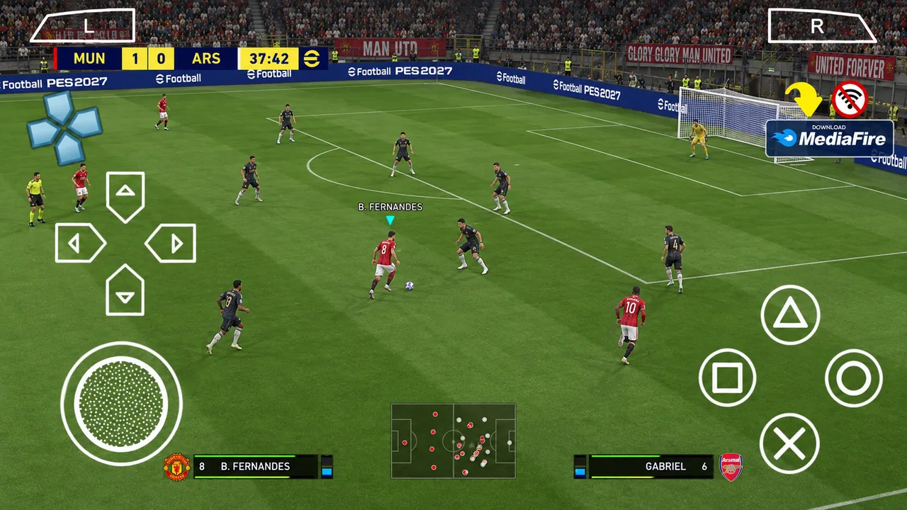 eFootball PES 2027 PPSSPP Manchester United vs Arsenal gameplay screenshot